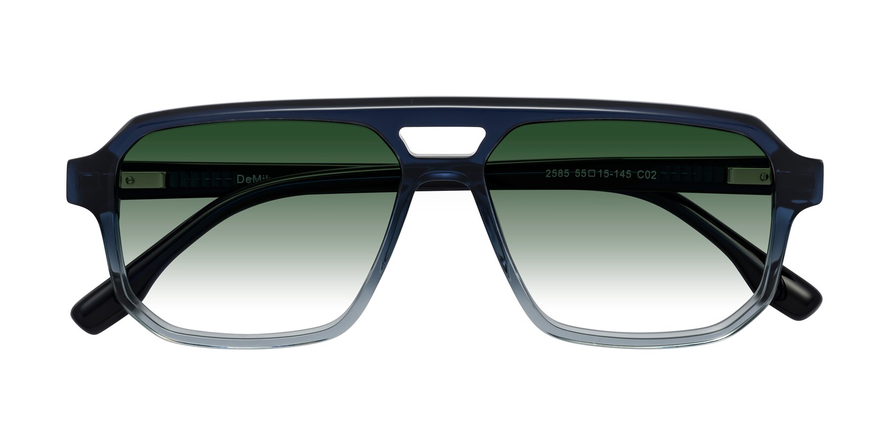 Folded Front of DeMiko in Gradient Blue with Green Gradient Lenses