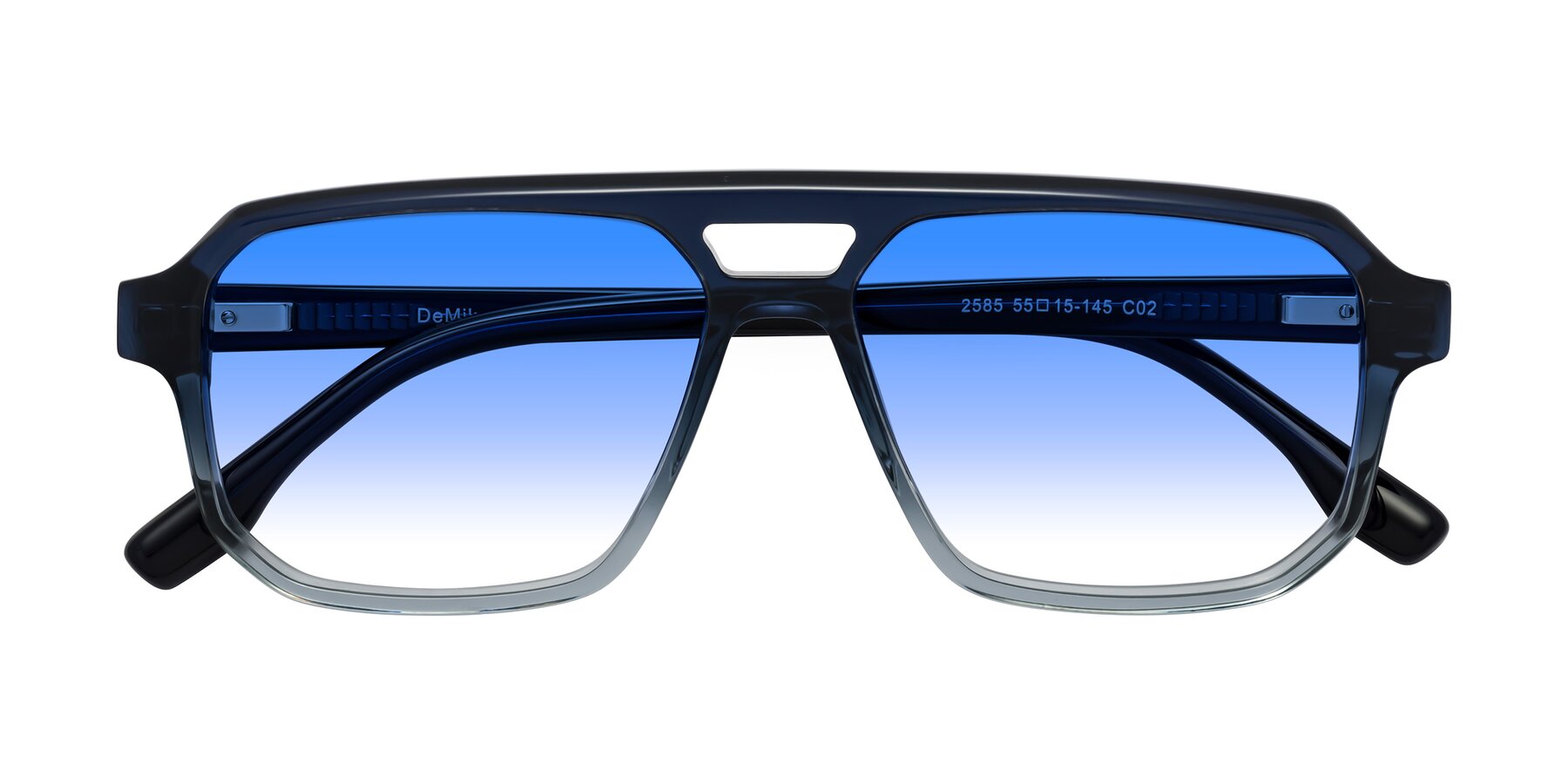 Folded Front of DeMiko in Gradient Blue with Blue Gradient Lenses
