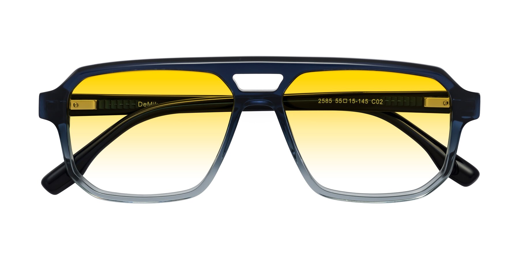 Folded Front of DeMiko in Gradient Blue with Yellow Gradient Lenses