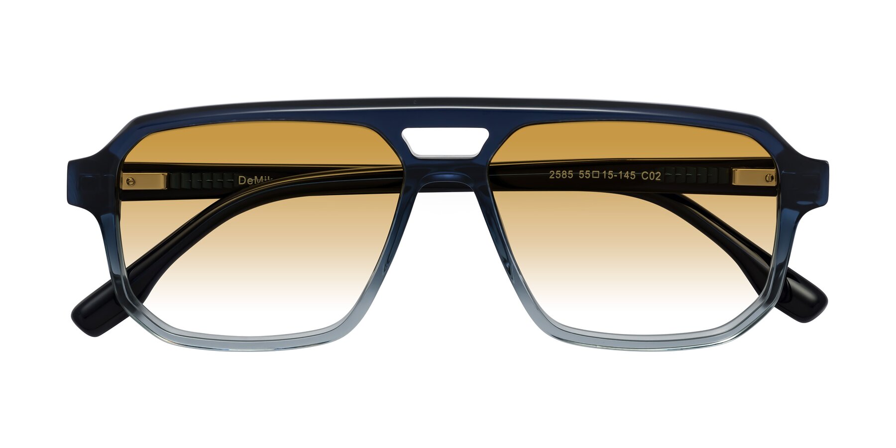 Folded Front of DeMiko in Gradient Blue with Champagne Gradient Lenses