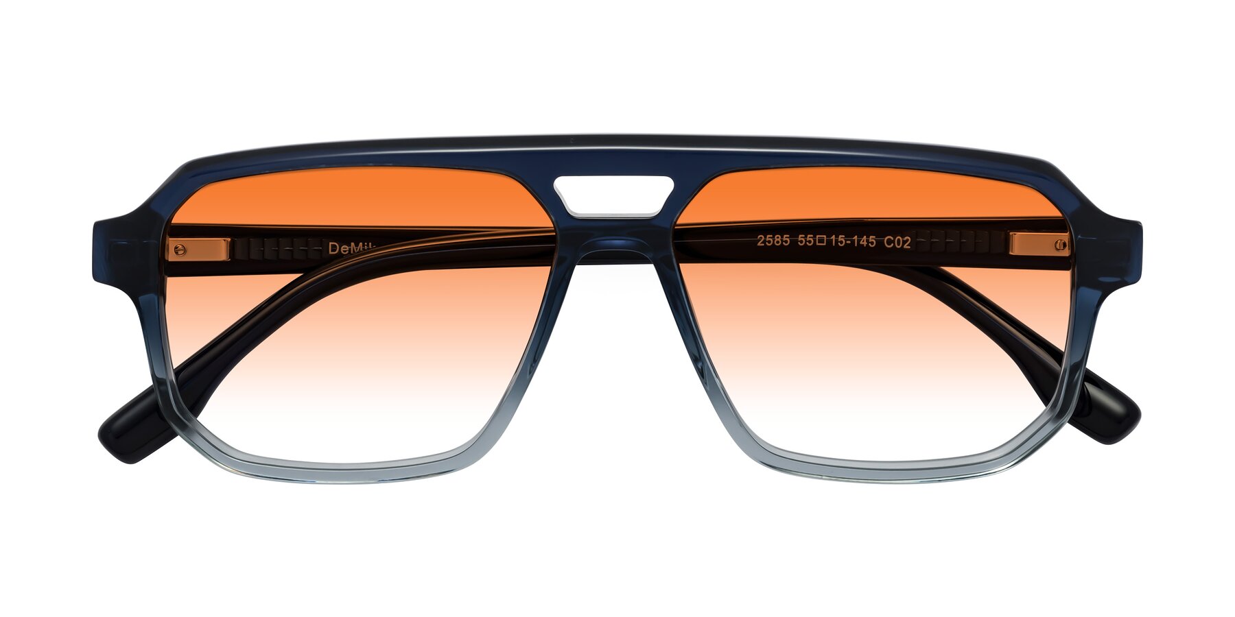 Folded Front of DeMiko in Gradient Blue with Orange Gradient Lenses
