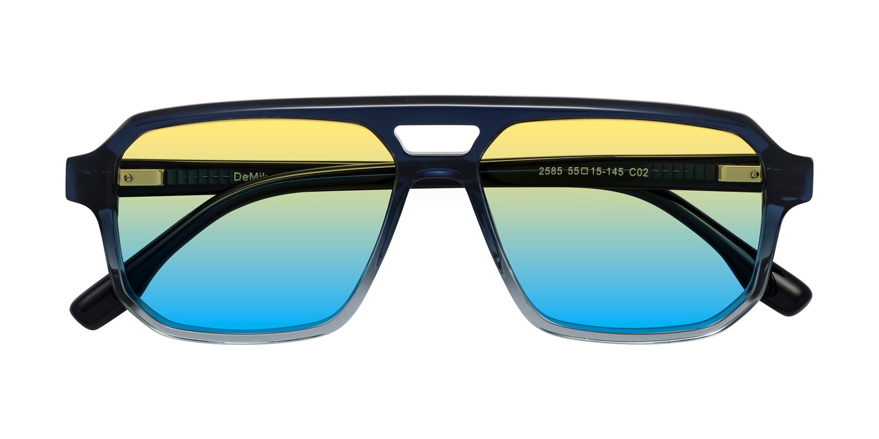 Folded Front of DeMiko in Gradient Blue with Yellow / Blue Gradient Lenses