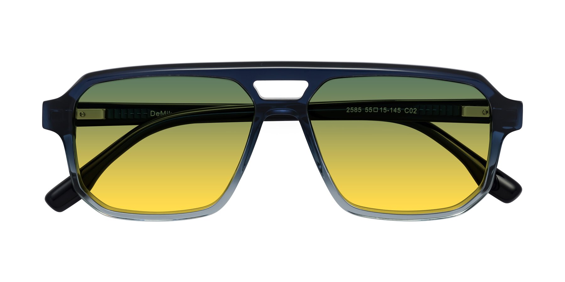 Folded Front of DeMiko in Gradient Blue with Green / Yellow Gradient Lenses