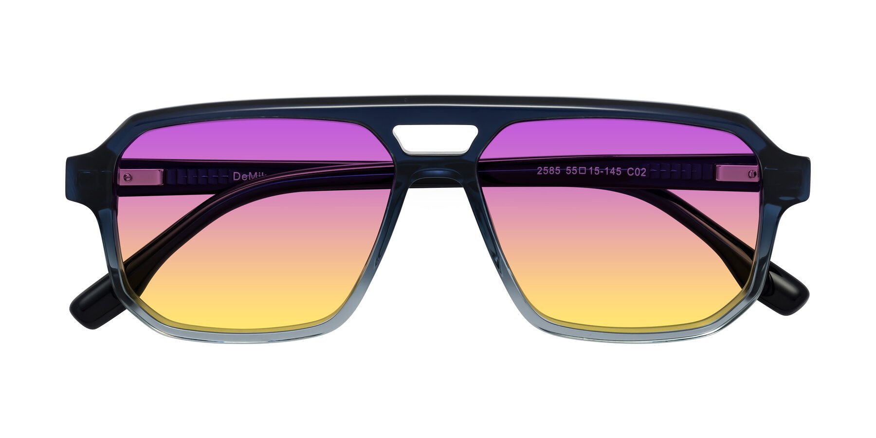 Folded Front of DeMiko in Gradient Blue with Purple / Yellow Gradient Lenses