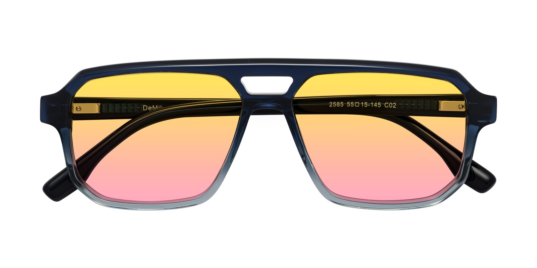 Folded Front of DeMiko in Gradient Blue with Yellow / Pink Gradient Lenses