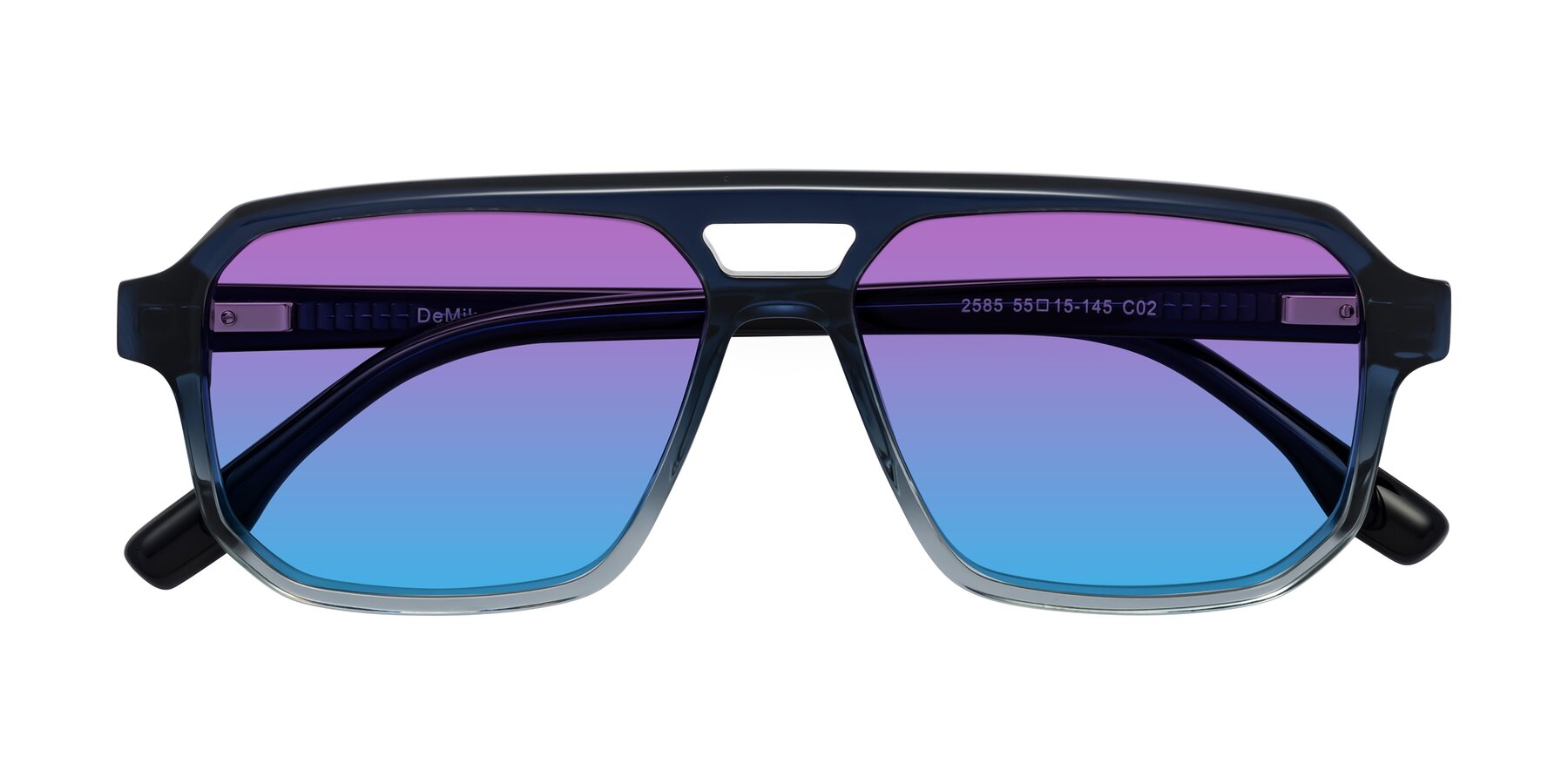Folded Front of DeMiko in Gradient Blue with Purple / Blue Gradient Lenses