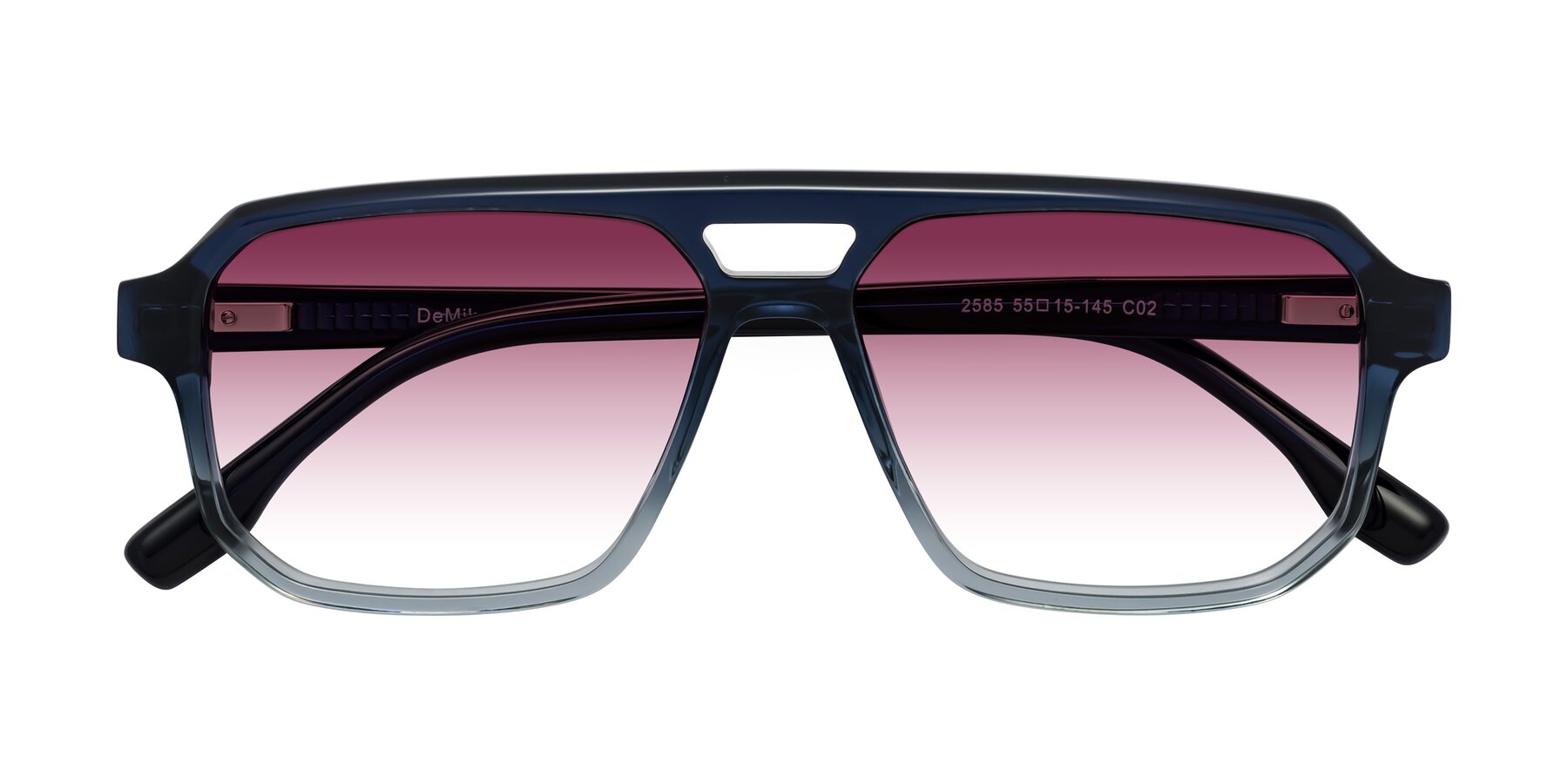 Folded Front of DeMiko in Gradient Blue with Wine Gradient Lenses