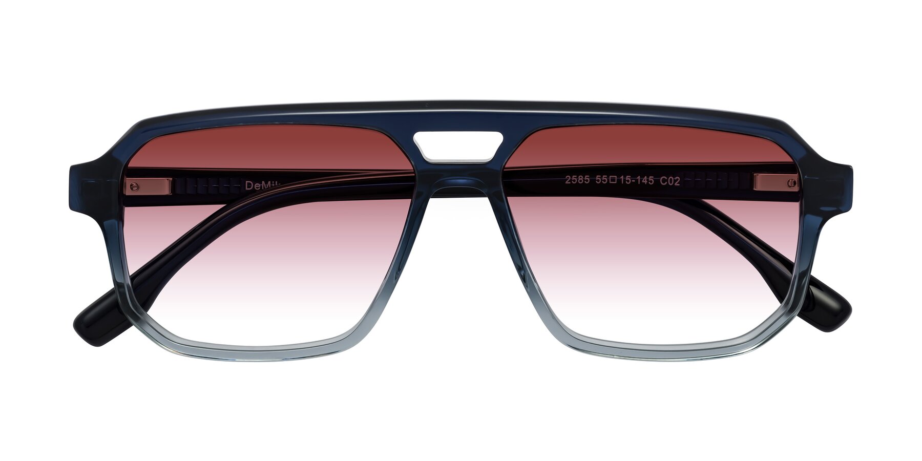 Folded Front of DeMiko in Gradient Blue with Garnet Gradient Lenses