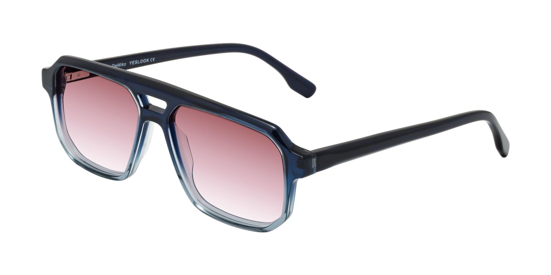 Angle of DeMiko in Gradient Blue with Garnet Gradient Lenses