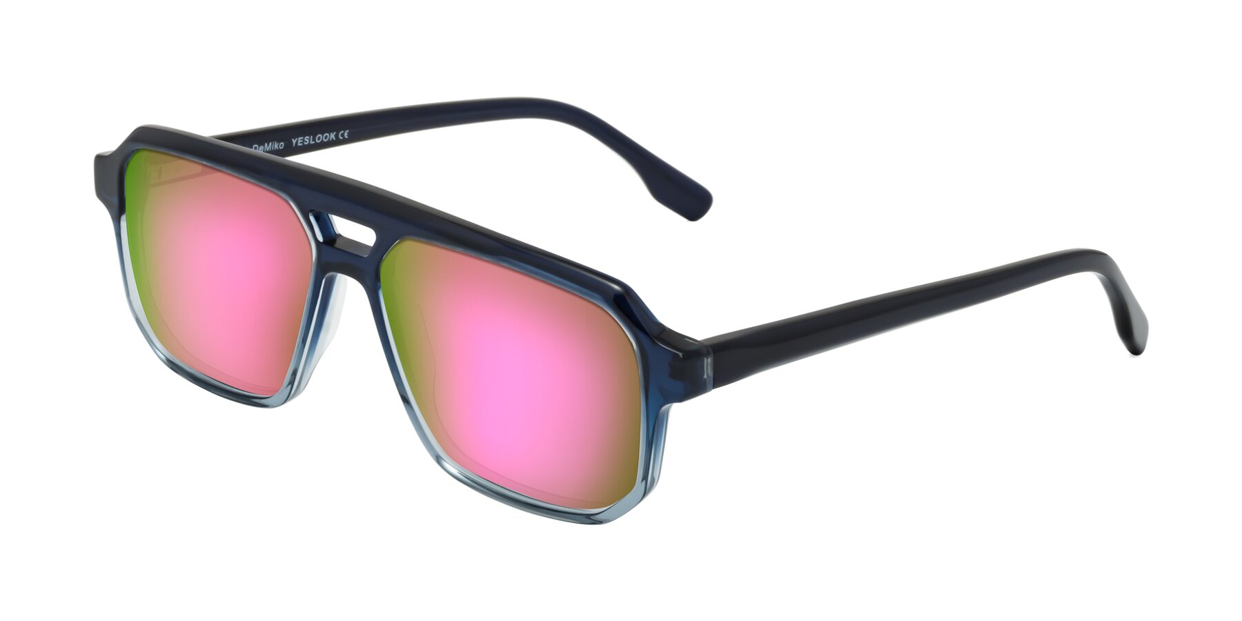 Angle of DeMiko in Gradient Blue with Pink Mirrored Lenses