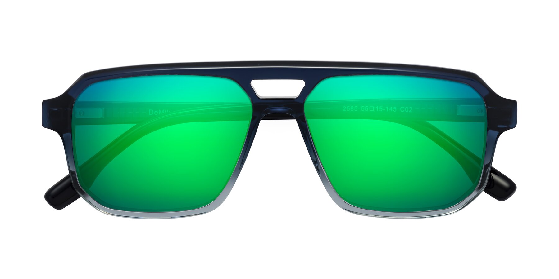 Folded Front of DeMiko in Gradient Blue with Green Mirrored Lenses