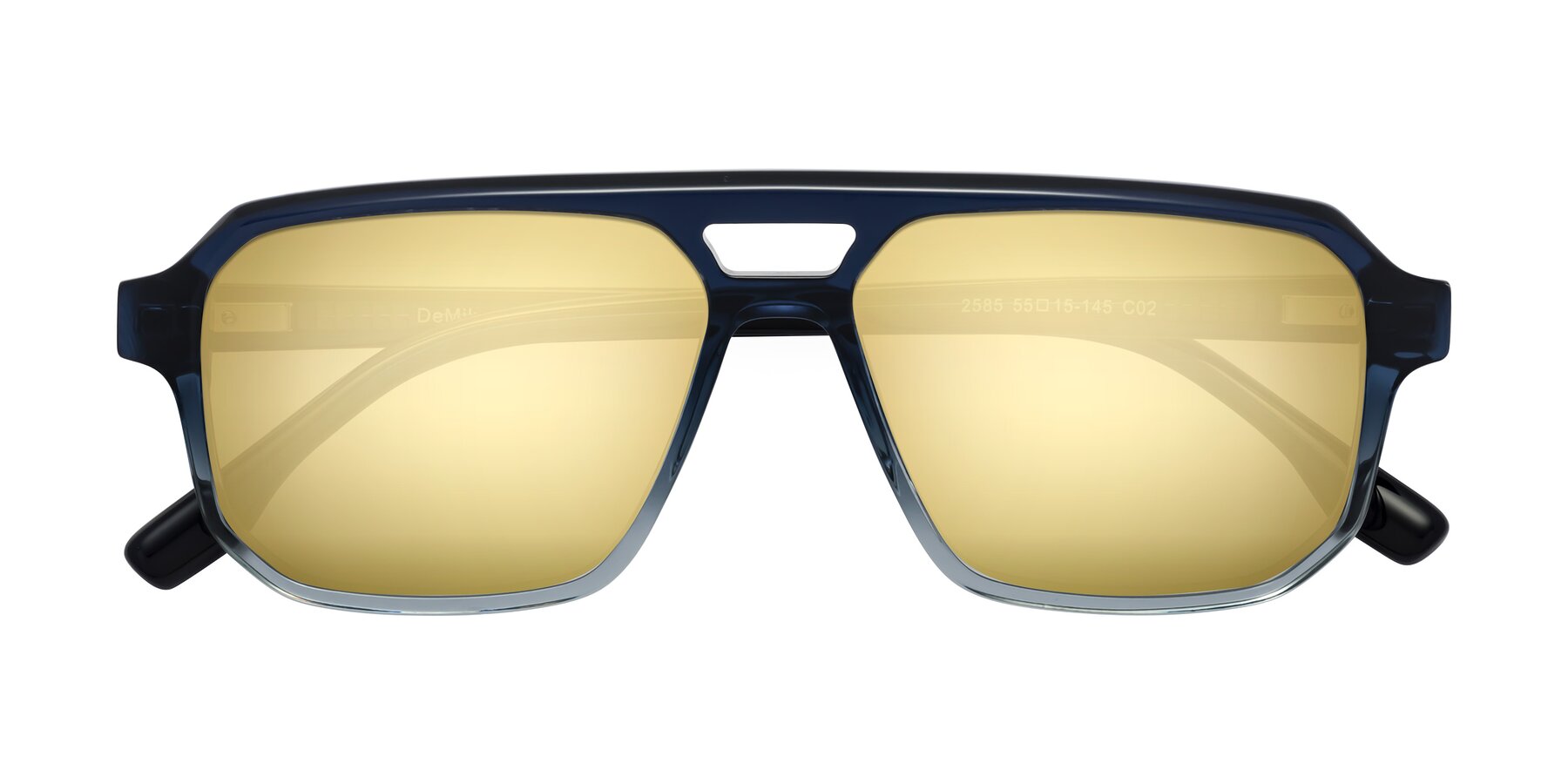 Folded Front of DeMiko in Gradient Blue with Gold Mirrored Lenses