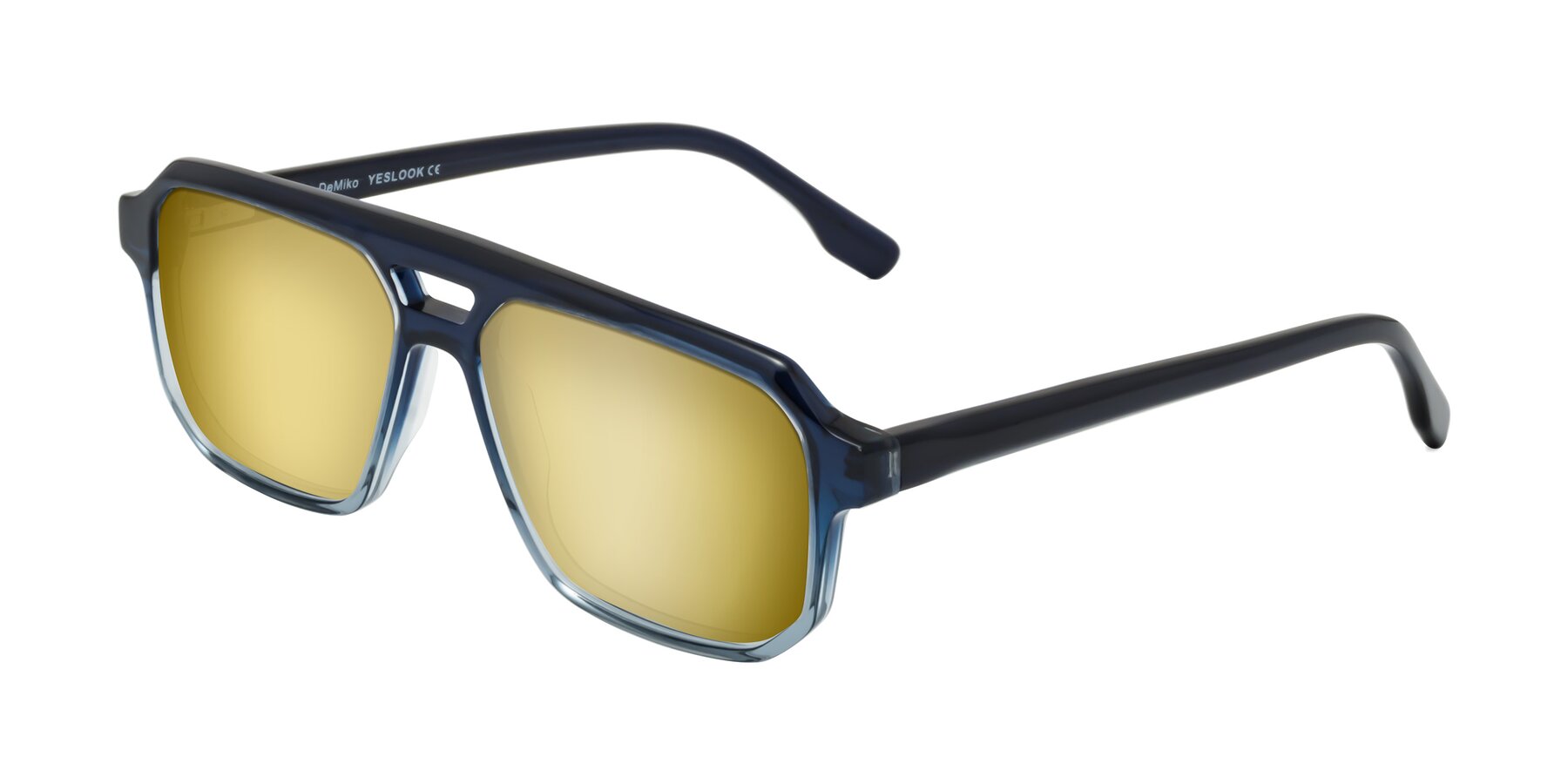 Angle of DeMiko in Gradient Blue with Gold Mirrored Lenses