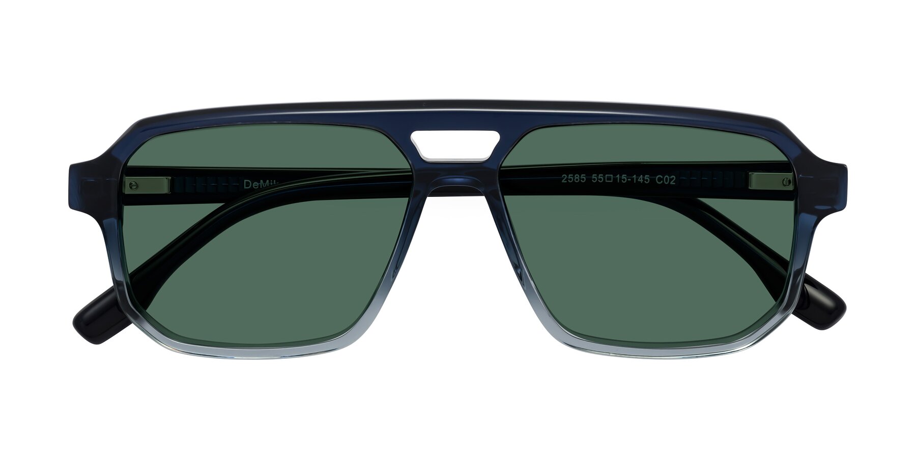 Folded Front of DeMiko in Gradient Blue with Green Polarized Lenses