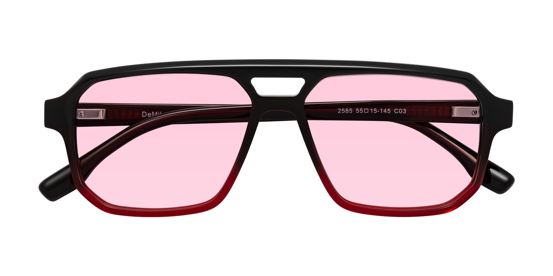 Folded Front of DeMiko in Gradient Wine with Light Pink Tinted Lenses