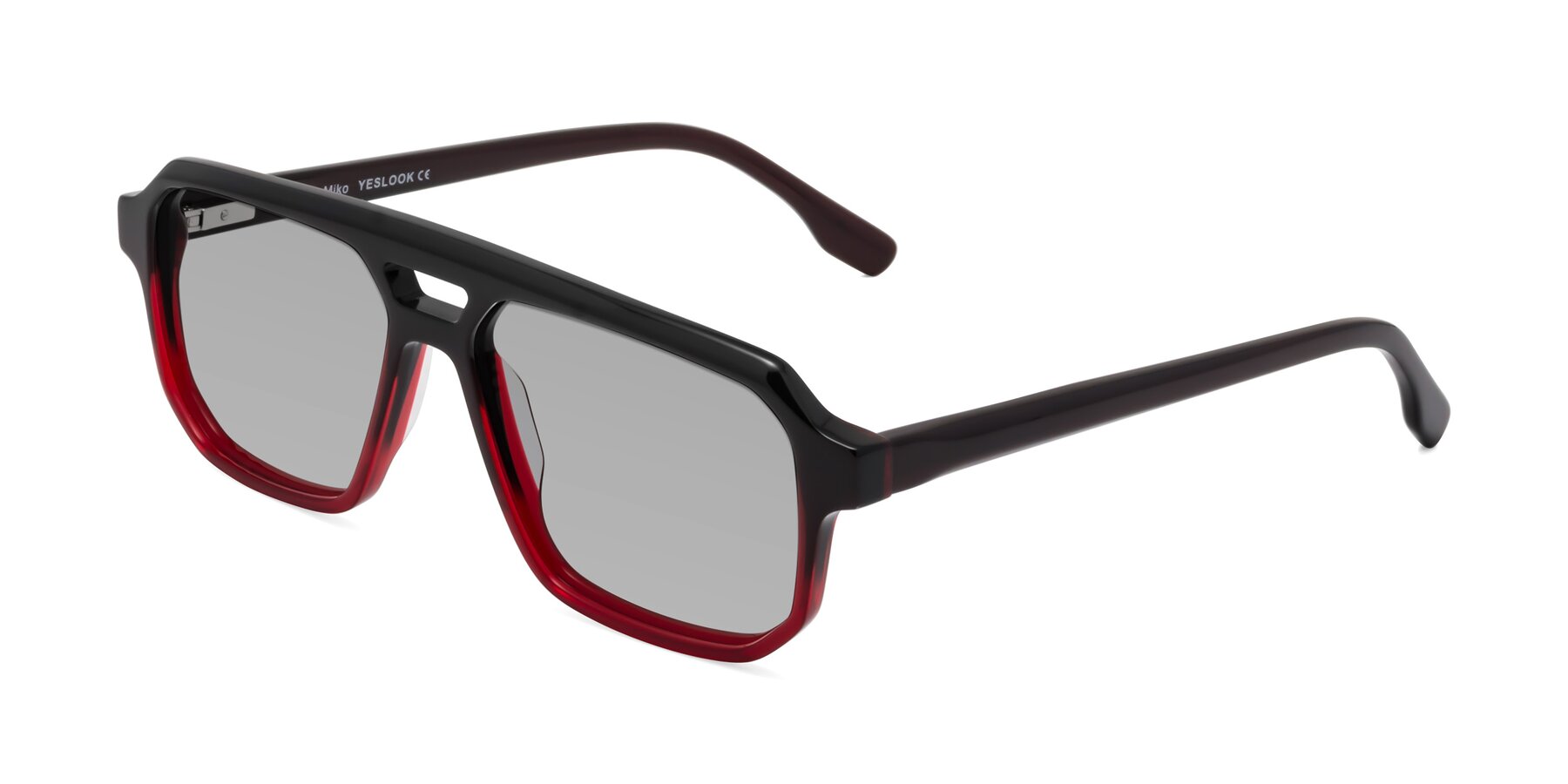 Angle of DeMiko in Gradient Wine with Light Gray Tinted Lenses