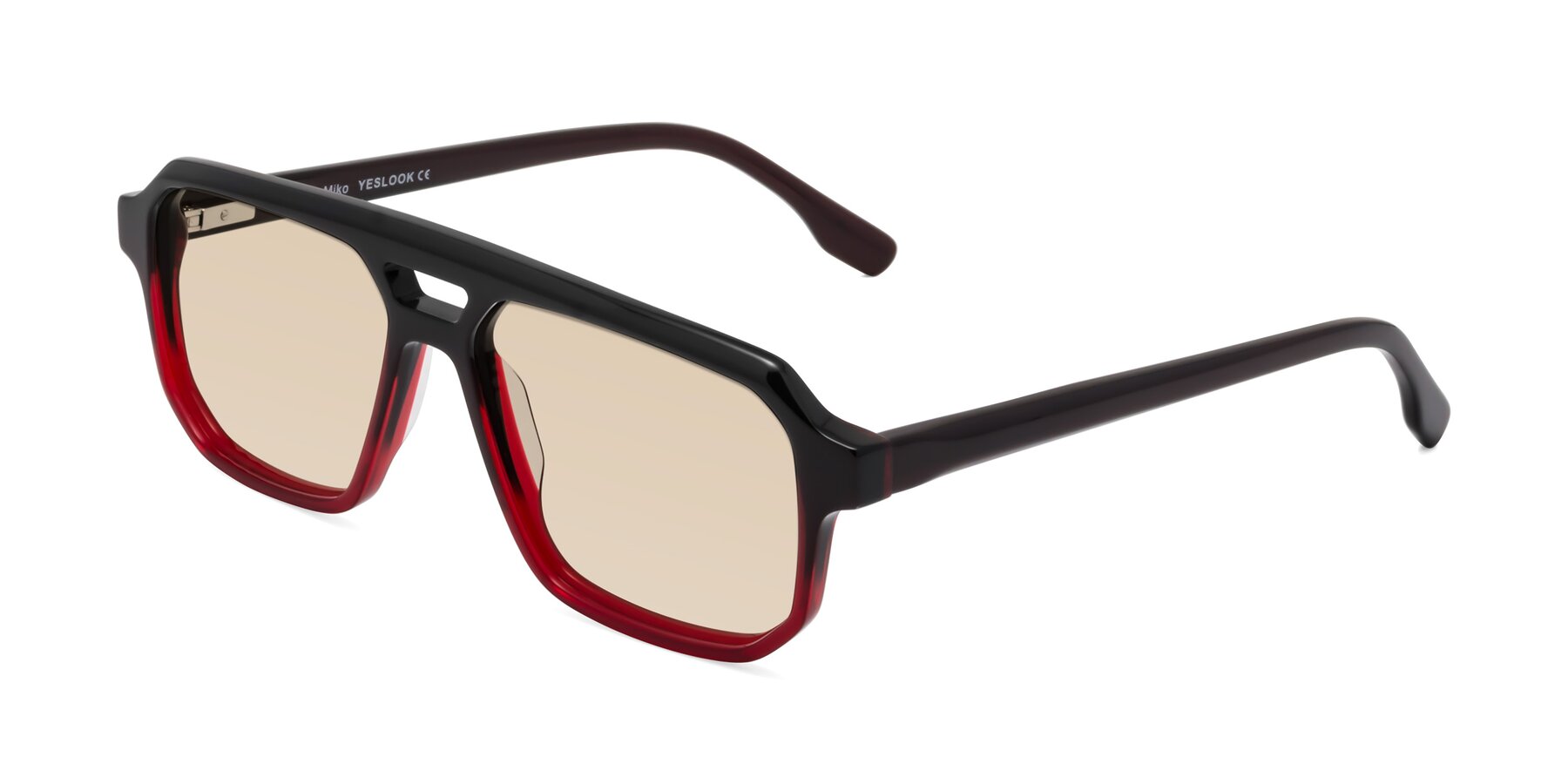 Angle of DeMiko in Gradient Wine with Light Brown Tinted Lenses