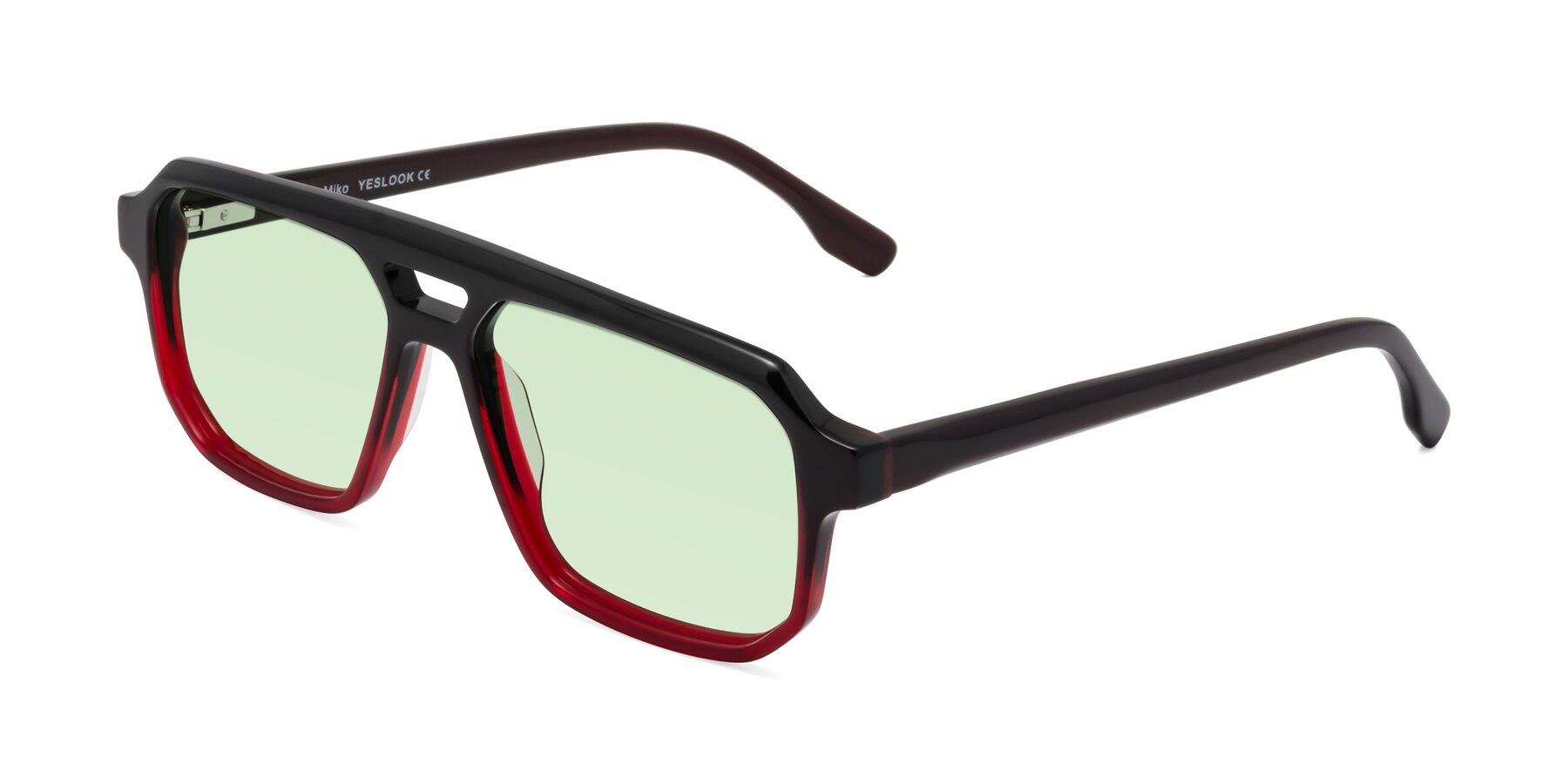 Angle of DeMiko in Gradient Wine with Light Green Tinted Lenses