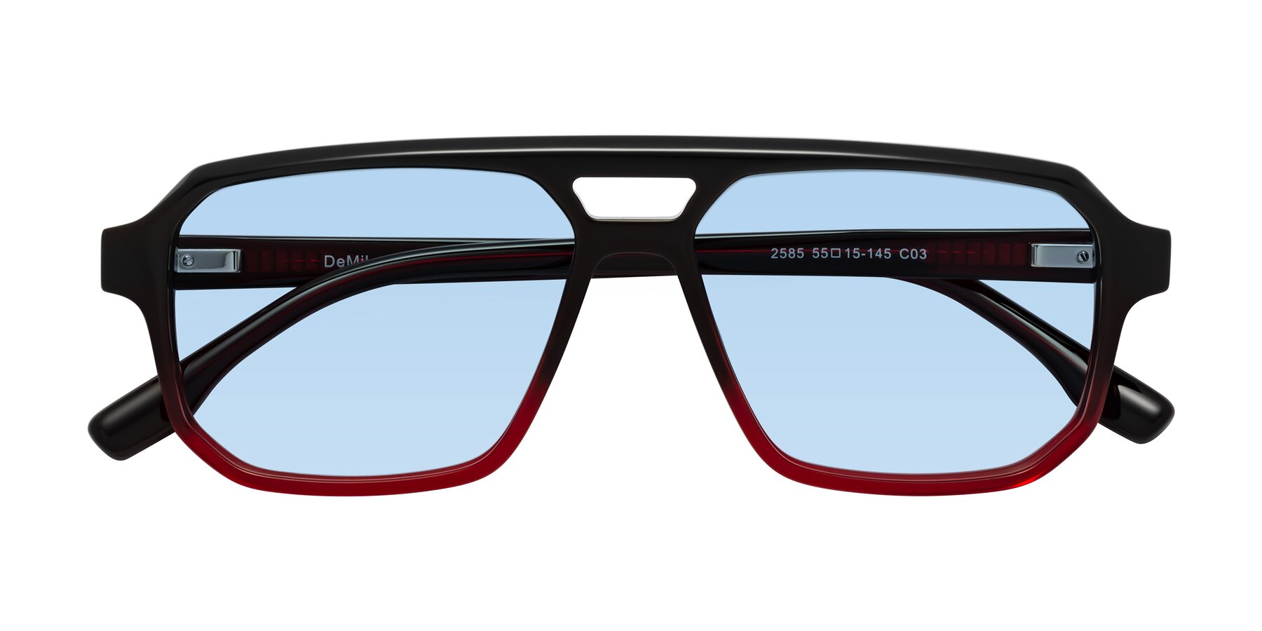 Folded Front of DeMiko in Gradient Wine with Light Blue Tinted Lenses
