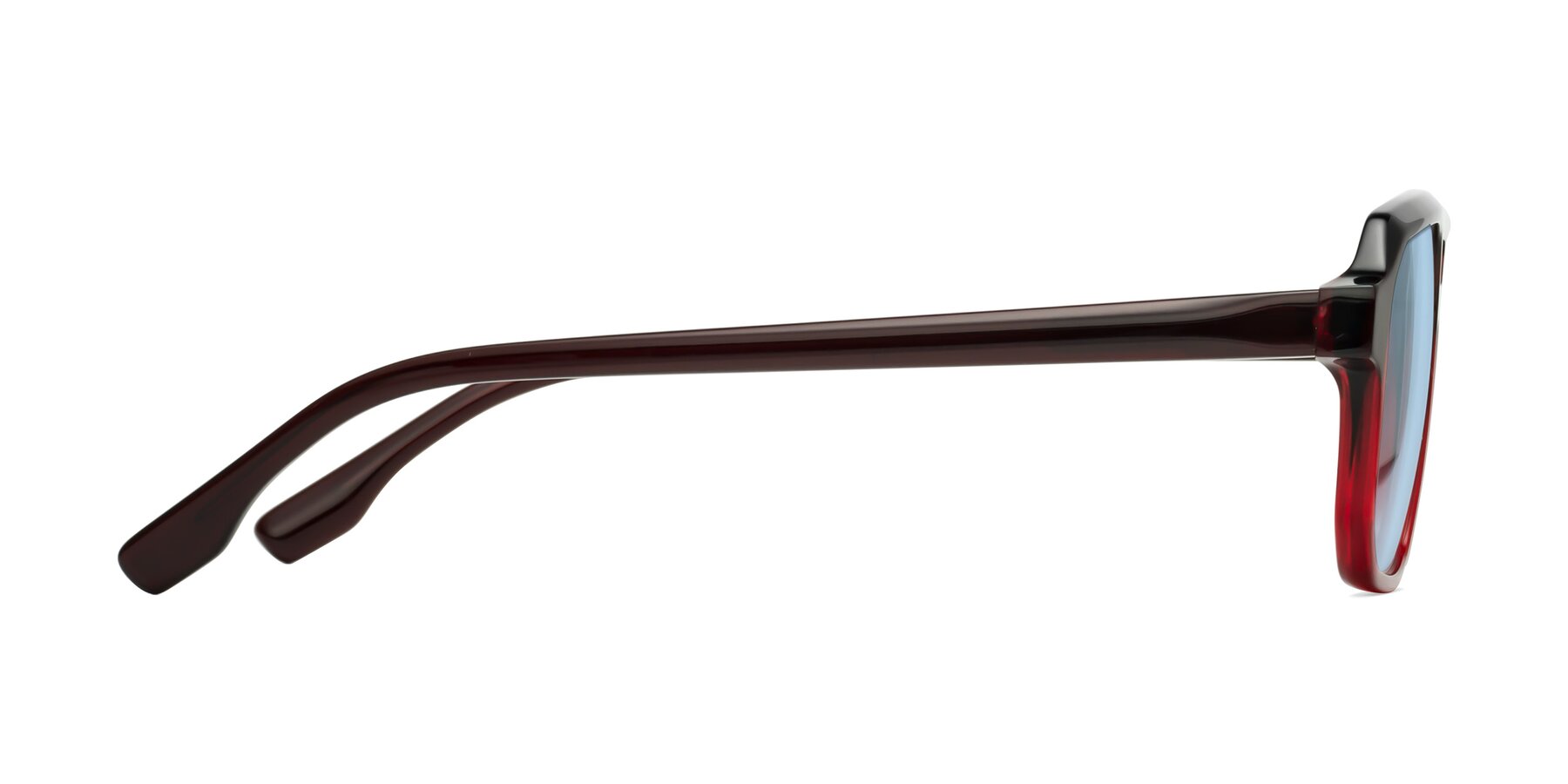 Side of DeMiko in Gradient Wine with Light Blue Tinted Lenses