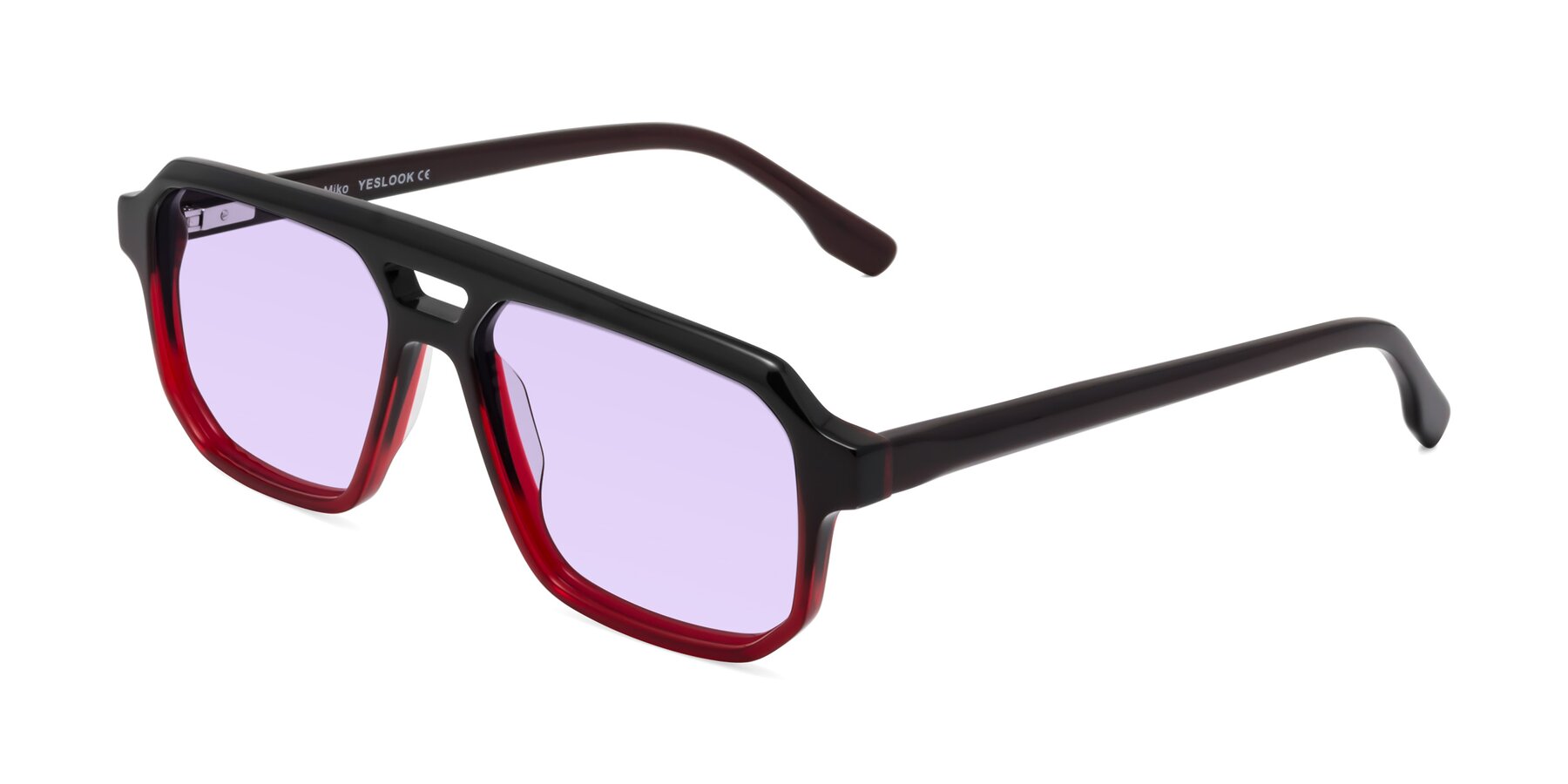 Angle of DeMiko in Gradient Wine with Light Purple Tinted Lenses