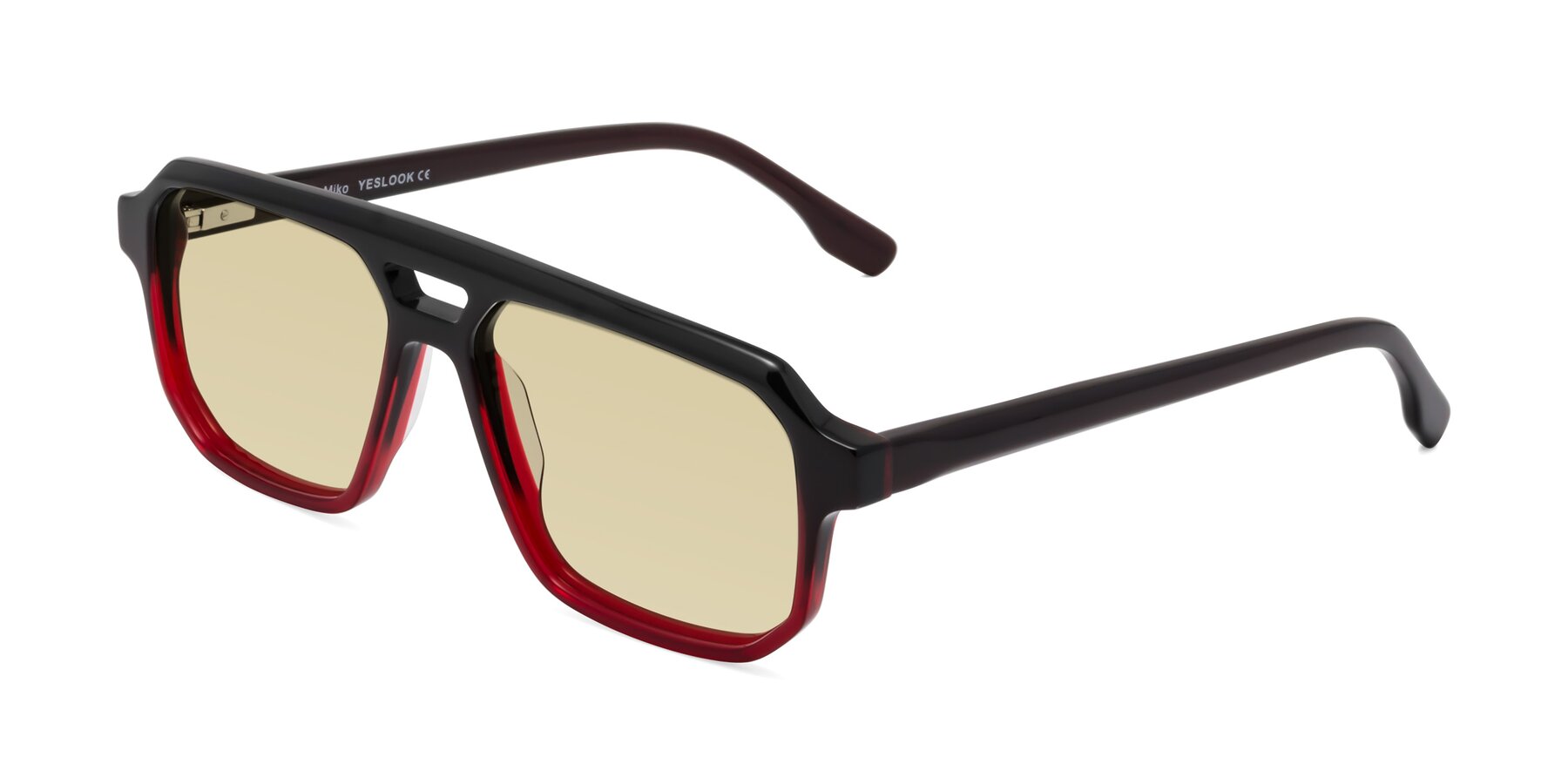 Angle of DeMiko in Gradient Wine with Light Champagne Tinted Lenses