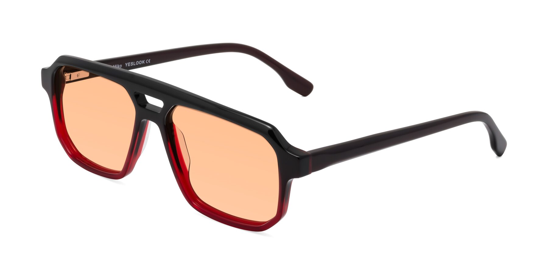 Angle of DeMiko in Gradient Wine with Light Orange Tinted Lenses