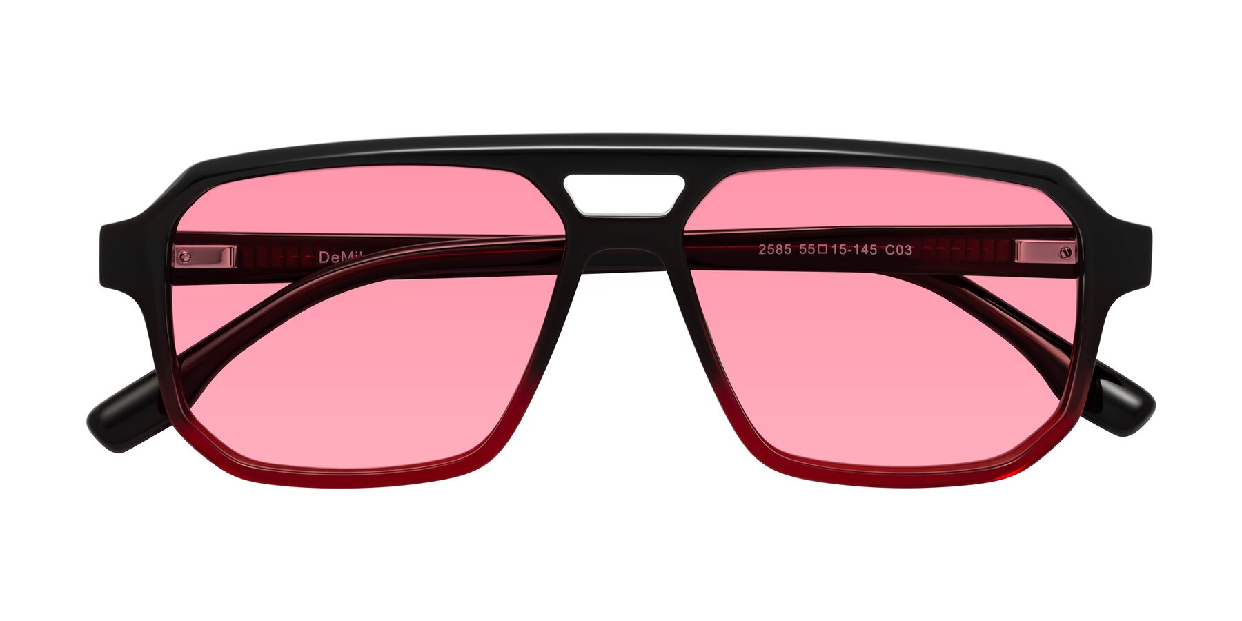 Folded Front of DeMiko in Gradient Wine with Pink Tinted Lenses