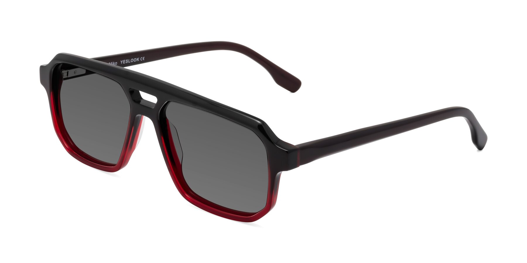 Angle of DeMiko in Gradient Wine with Medium Gray Tinted Lenses