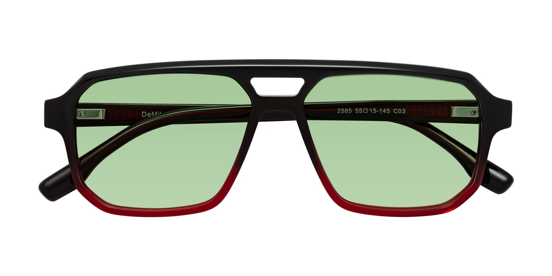 Folded Front of DeMiko in Gradient Wine with Medium Green Tinted Lenses