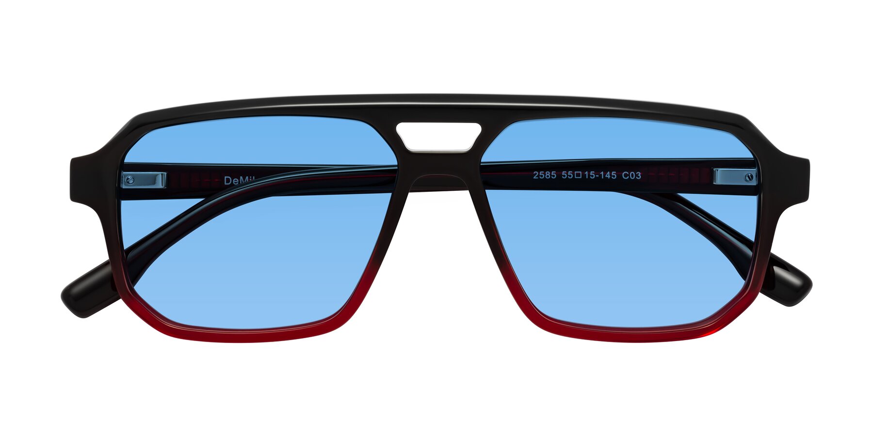 Folded Front of DeMiko in Gradient Wine with Medium Blue Tinted Lenses