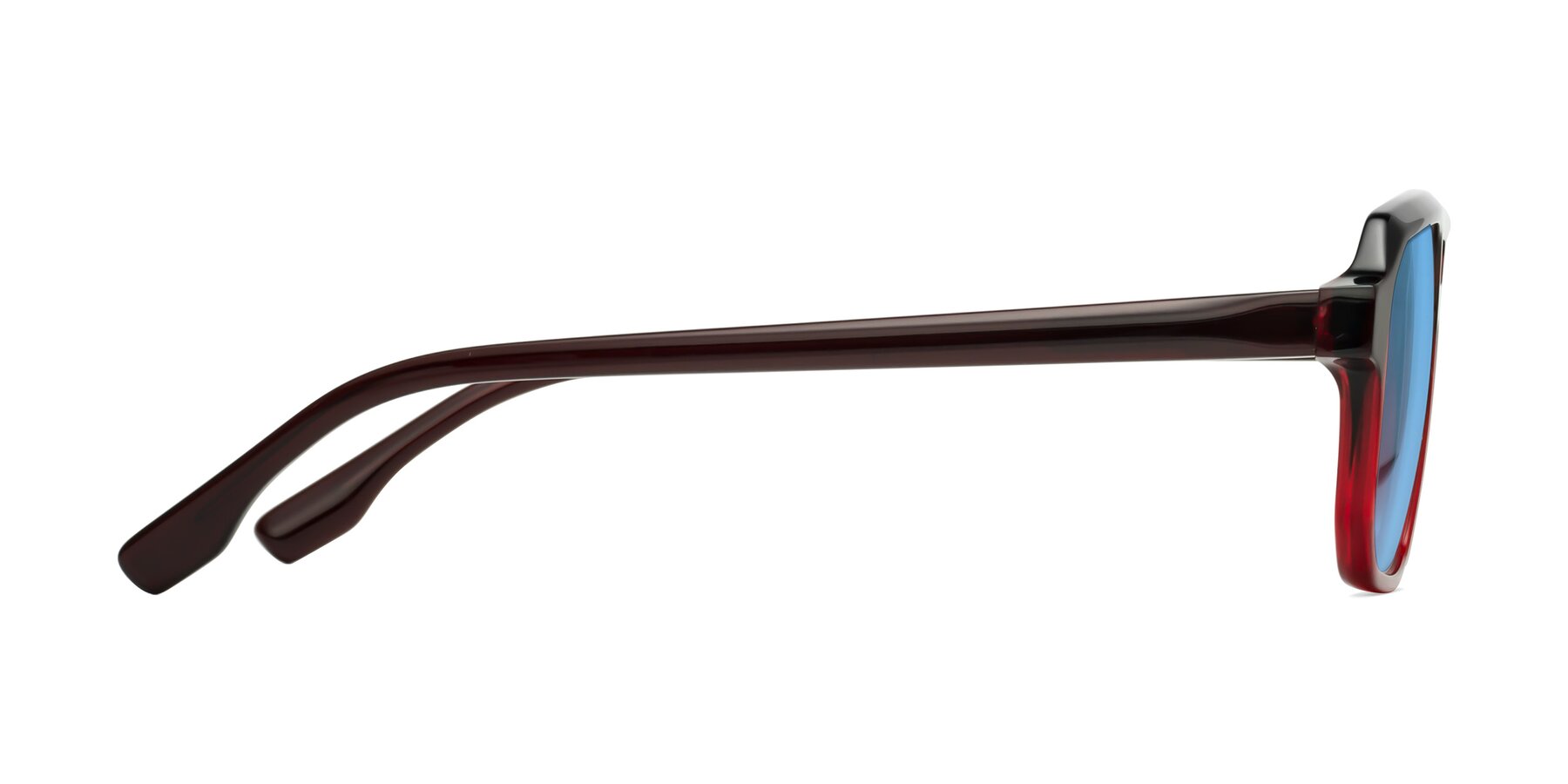 Side of DeMiko in Gradient Wine with Medium Blue Tinted Lenses