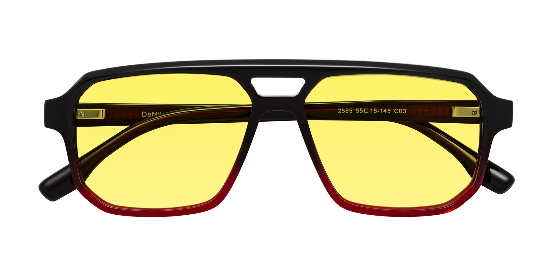 Folded Front of DeMiko in Gradient Wine with Medium Yellow Tinted Lenses