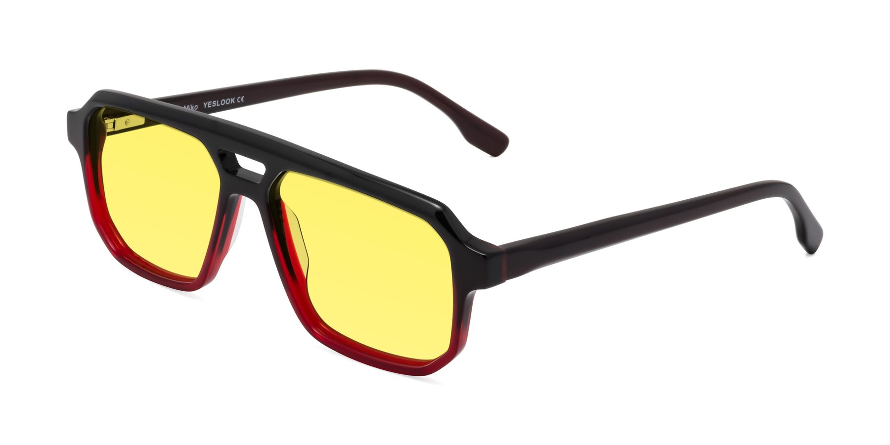 Angle of DeMiko in Gradient Wine with Medium Yellow Tinted Lenses