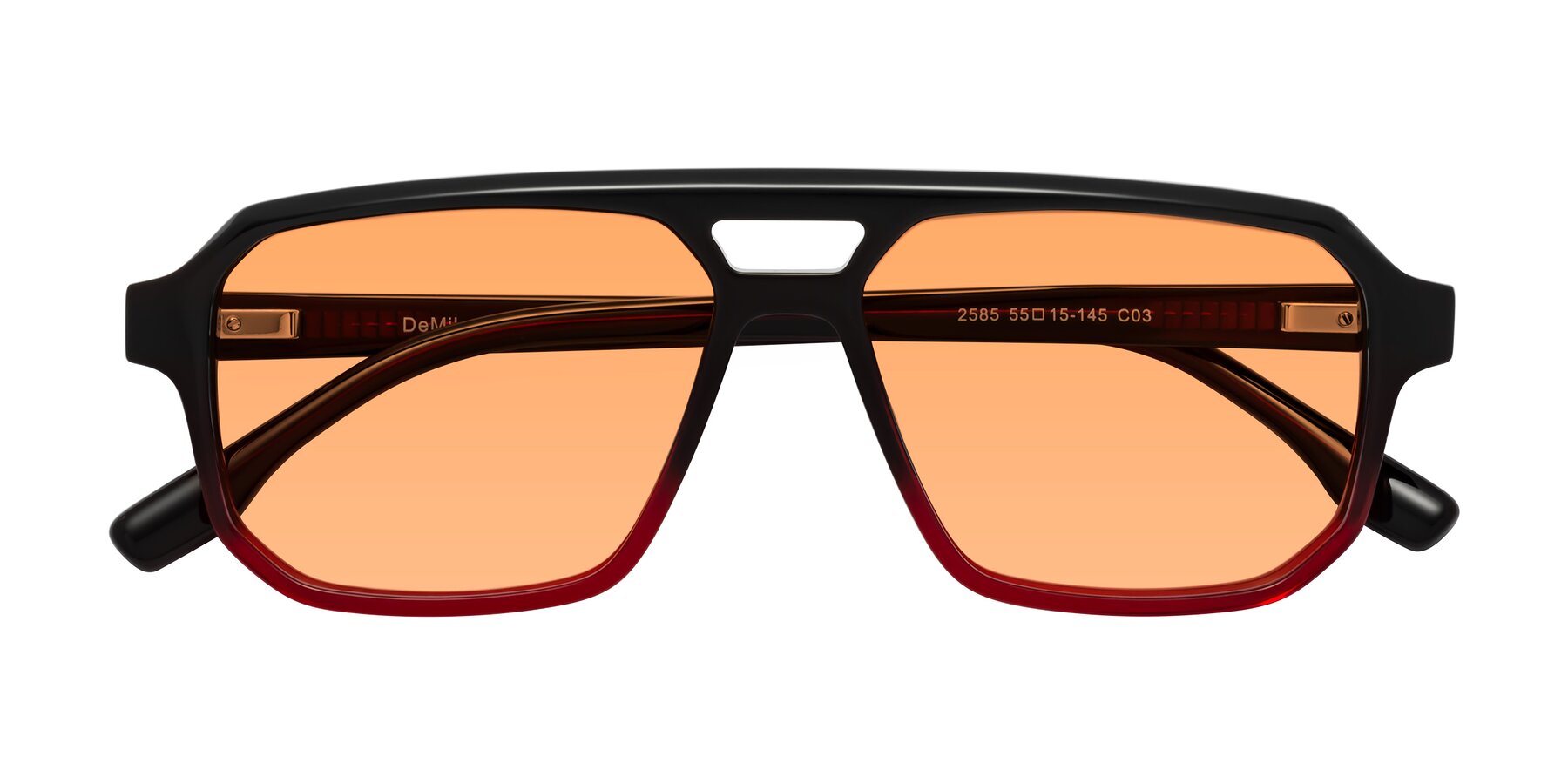 Folded Front of DeMiko in Gradient Wine with Medium Orange Tinted Lenses