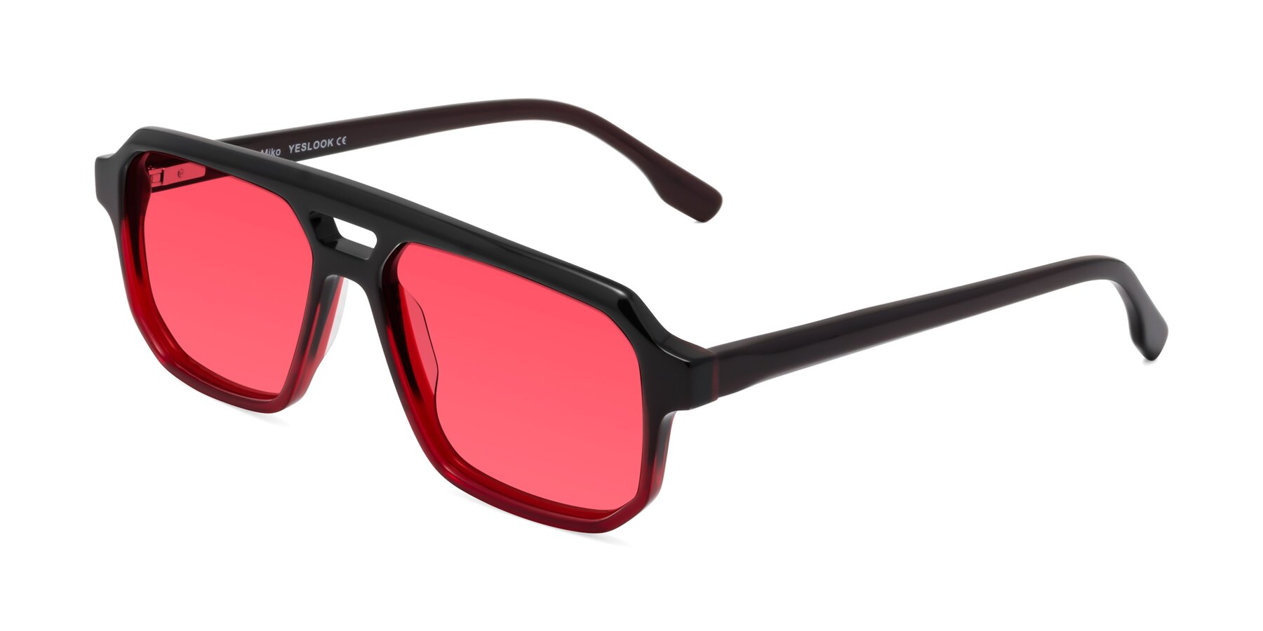 Angle of DeMiko in Gradient Wine with Red Tinted Lenses