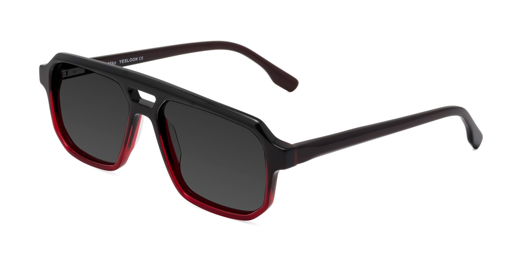 Angle of DeMiko in Gradient Wine with Gray Tinted Lenses