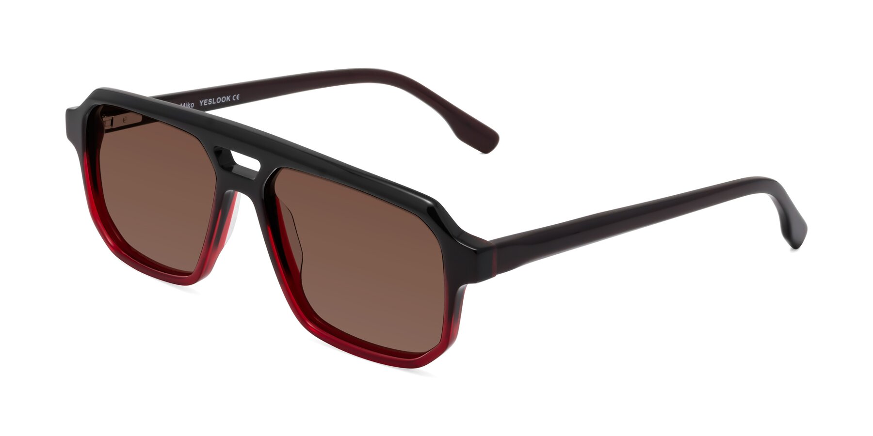 Angle of DeMiko in Gradient Wine with Brown Tinted Lenses