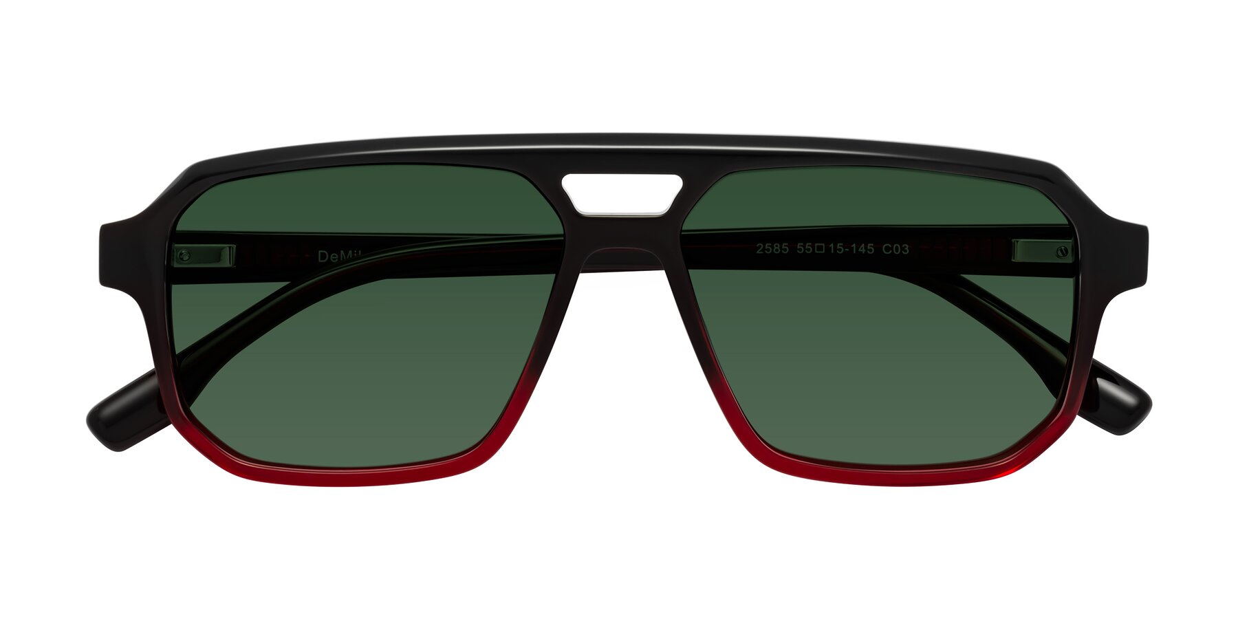 Folded Front of DeMiko in Gradient Wine with Green Tinted Lenses