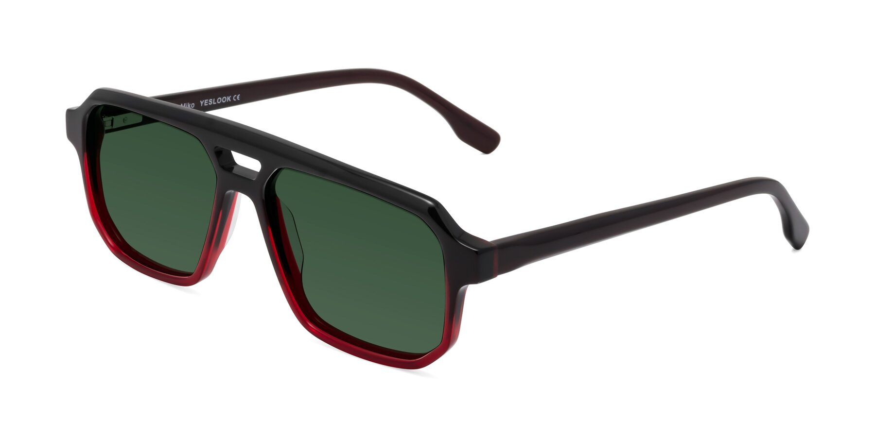 Angle of DeMiko in Gradient Wine with Green Tinted Lenses