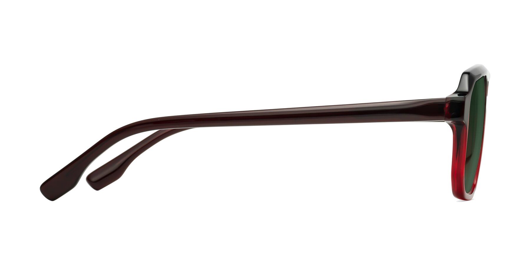 Side of DeMiko in Gradient Wine with Green Tinted Lenses