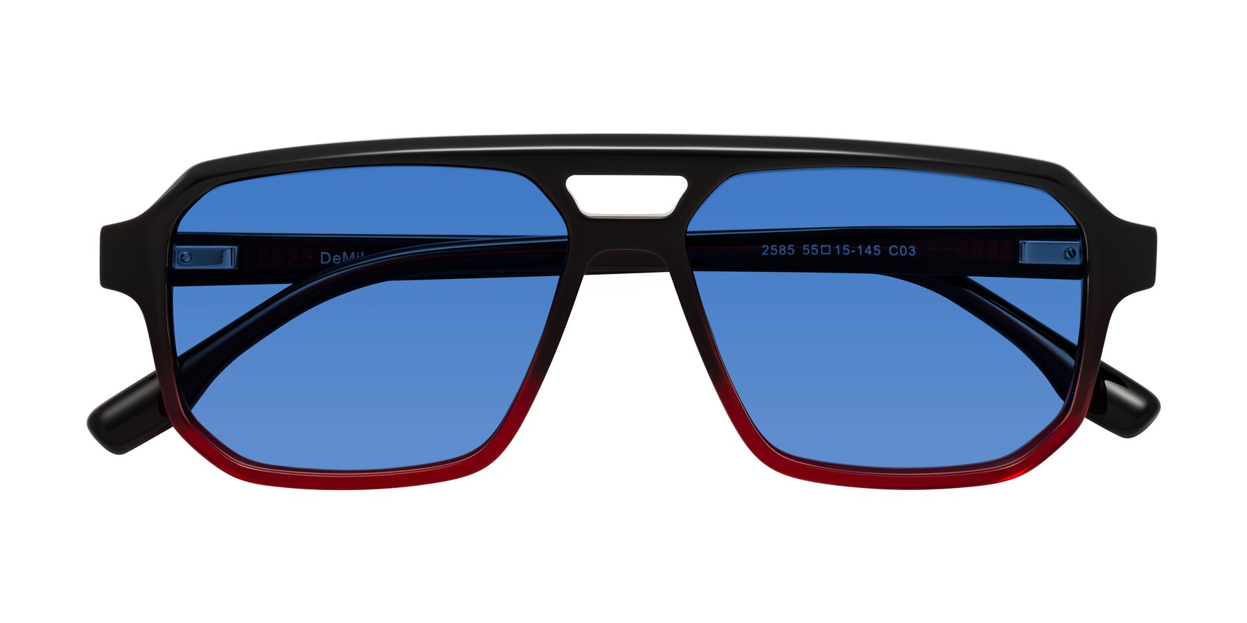 Folded Front of DeMiko in Gradient Wine with Blue Tinted Lenses