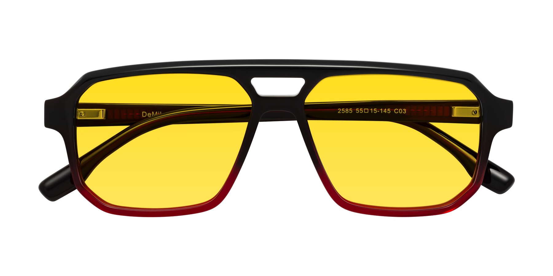 Folded Front of DeMiko in Gradient Wine with Yellow Tinted Lenses