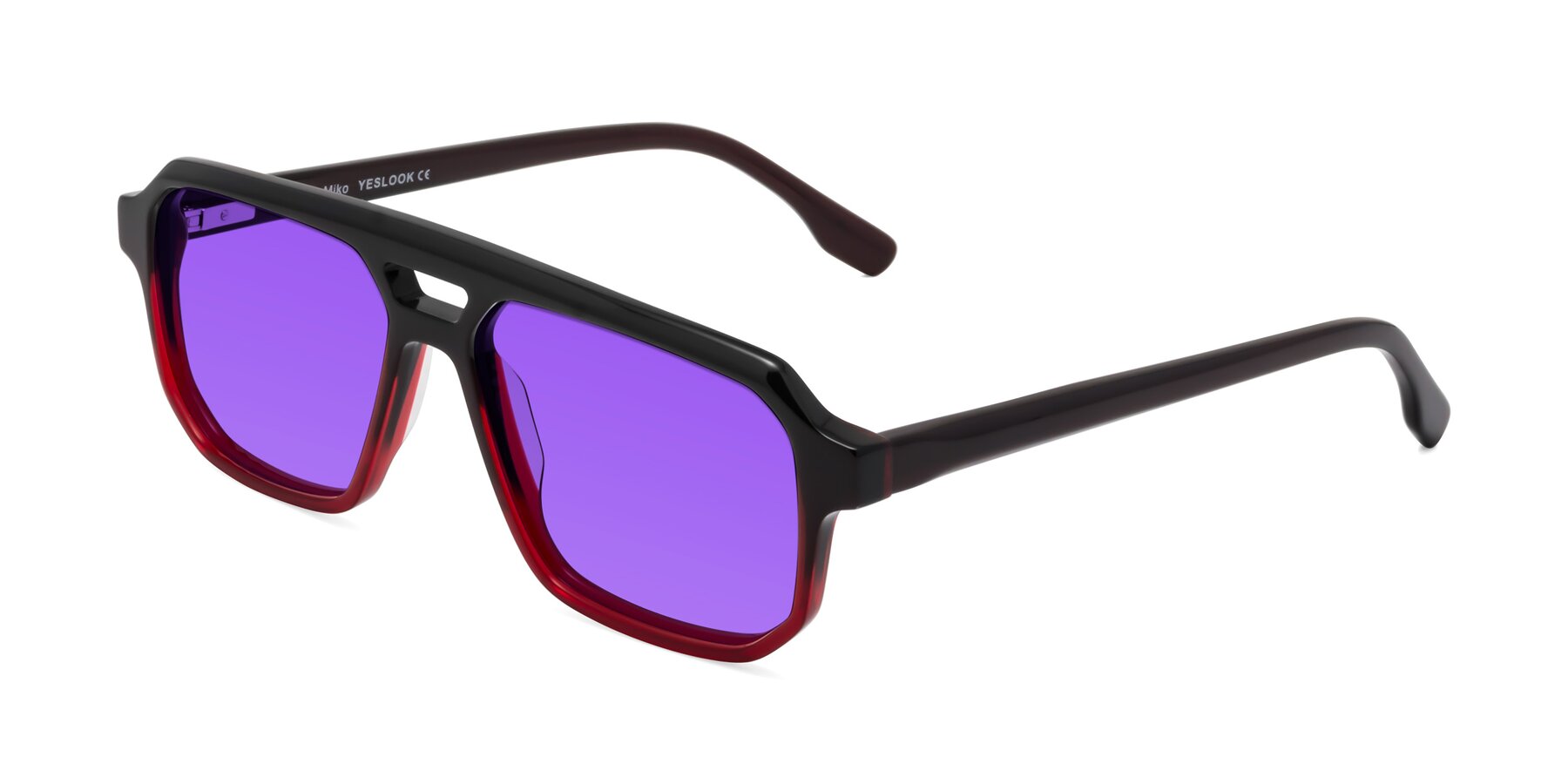 Angle of DeMiko in Gradient Wine with Purple Tinted Lenses