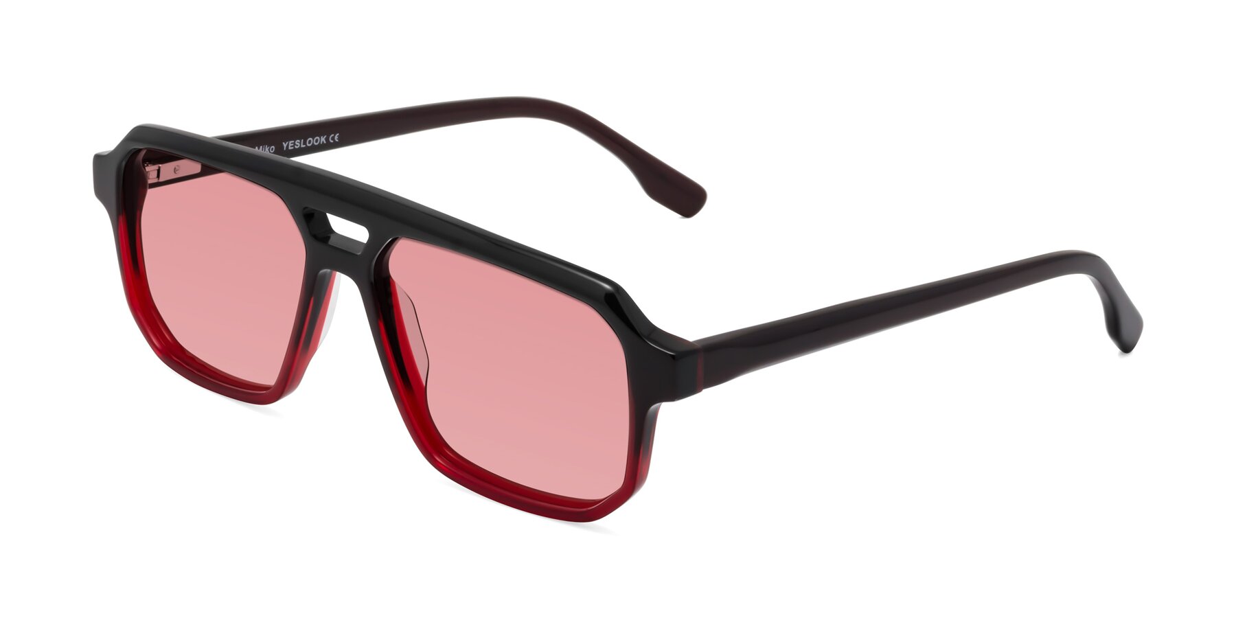 Angle of DeMiko in Gradient Wine with Medium Garnet Tinted Lenses