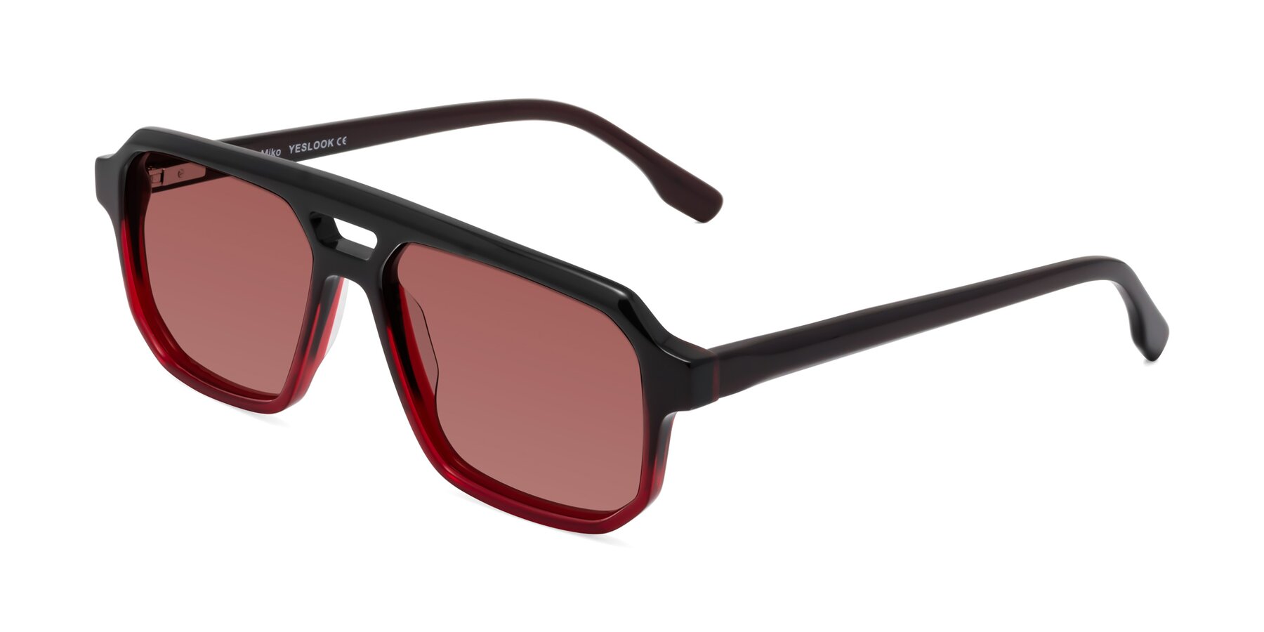 Angle of DeMiko in Gradient Wine with Garnet Tinted Lenses