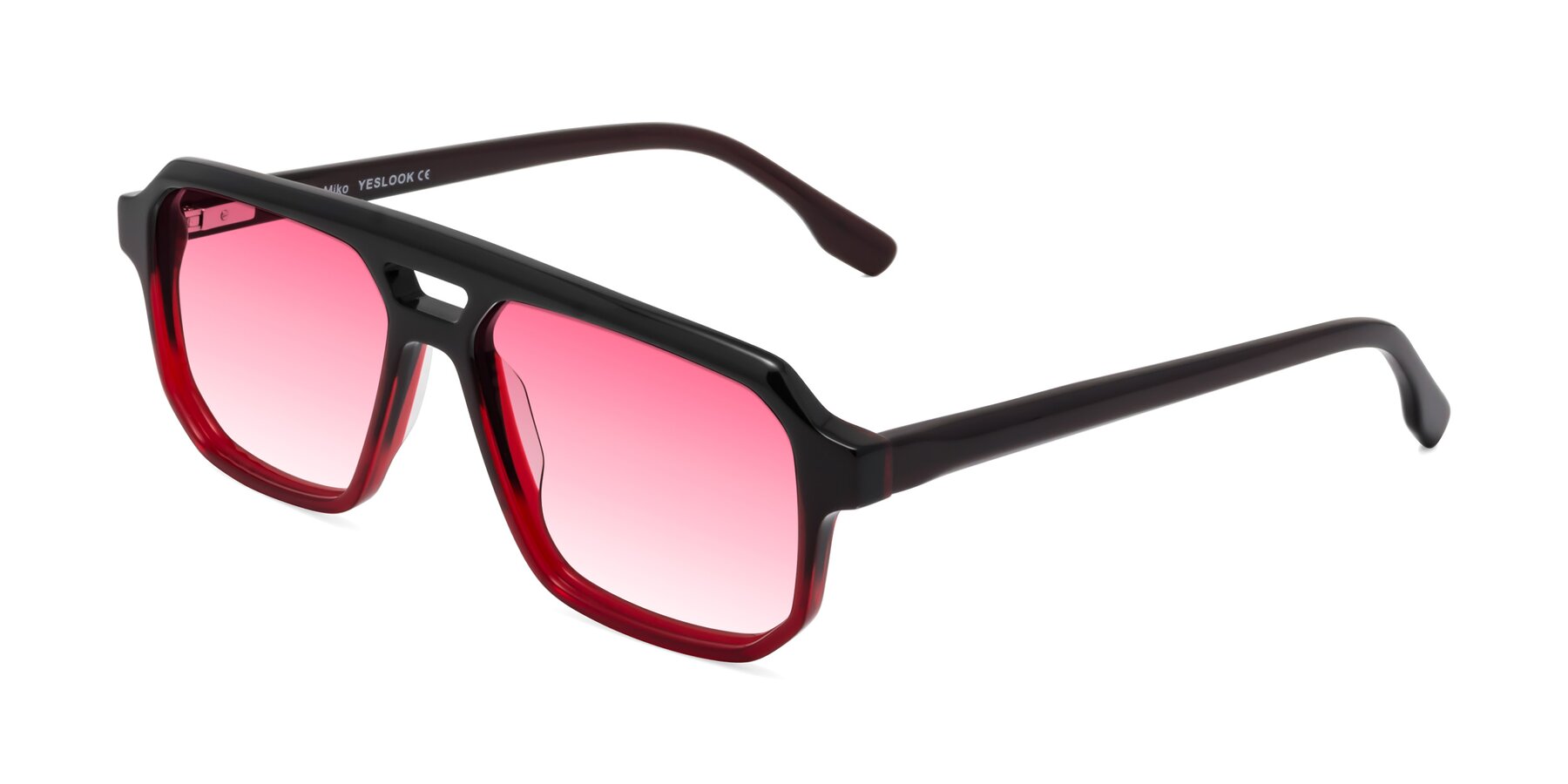 Angle of DeMiko in Gradient Wine with Pink Gradient Lenses