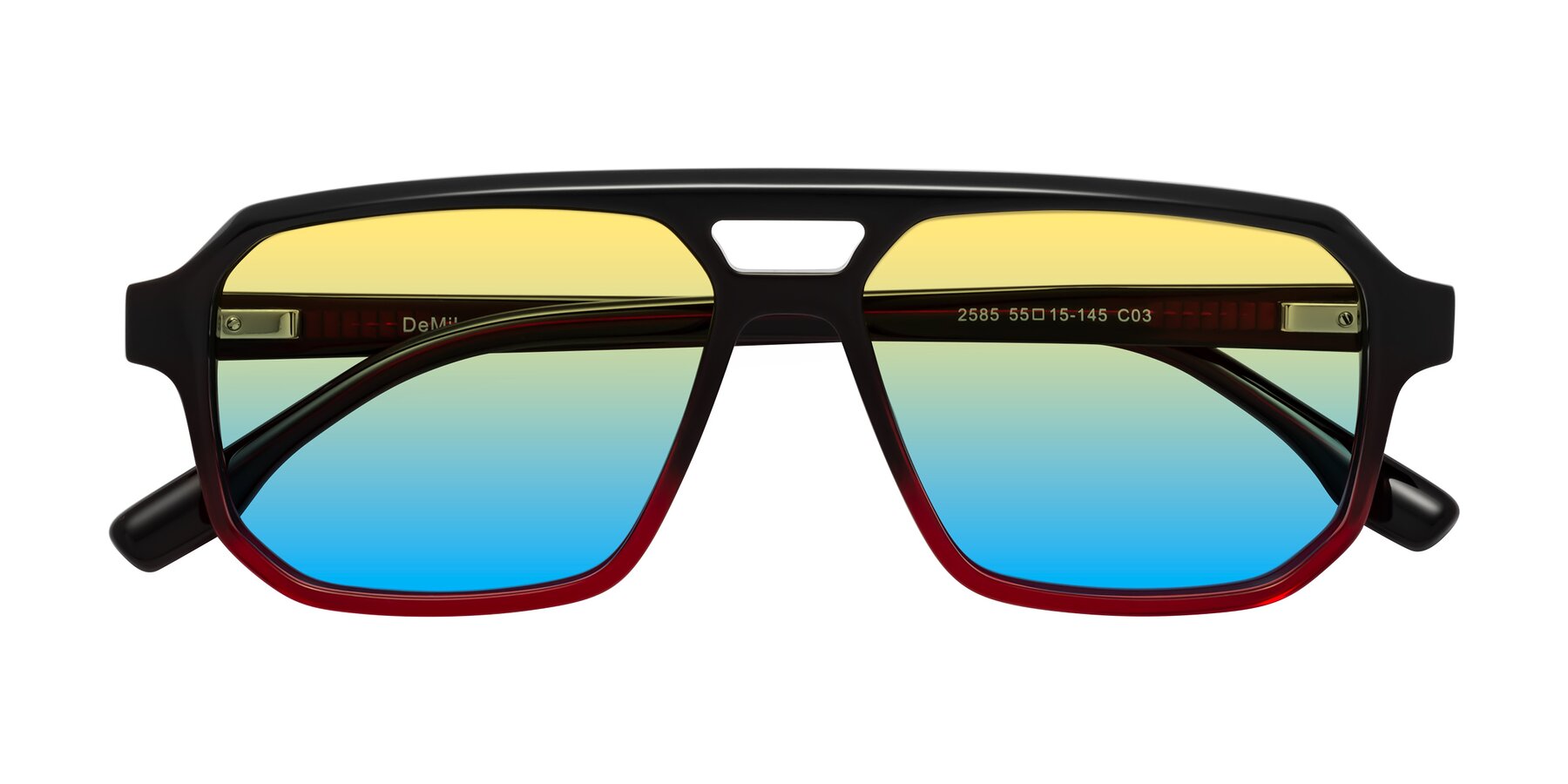 Folded Front of DeMiko in Gradient Wine with Yellow / Blue Gradient Lenses
