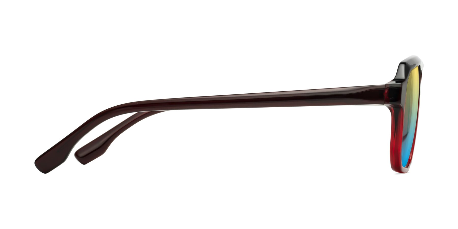 Side of DeMiko in Gradient Wine with Yellow / Blue Gradient Lenses
