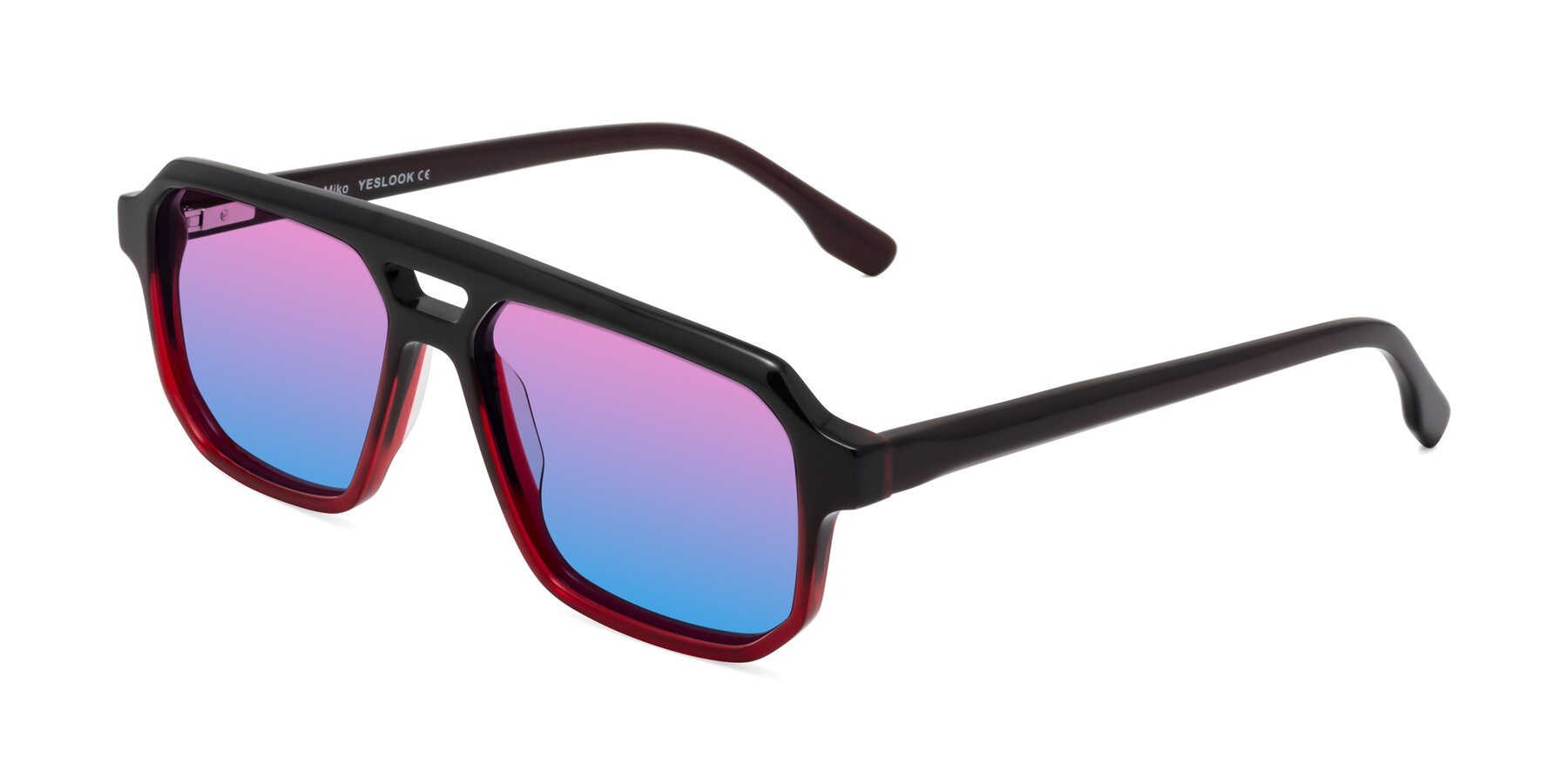 Angle of DeMiko in Gradient Wine with Pink / Blue Gradient Lenses